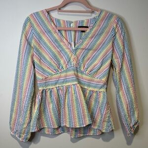 j crew rainbow seersucker peplum blouse size 6